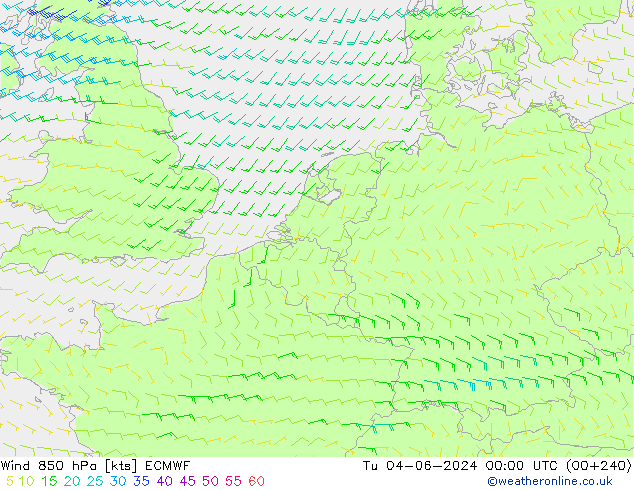 ветер 850 гПа ECMWF вт 04.06.2024 00 UTC