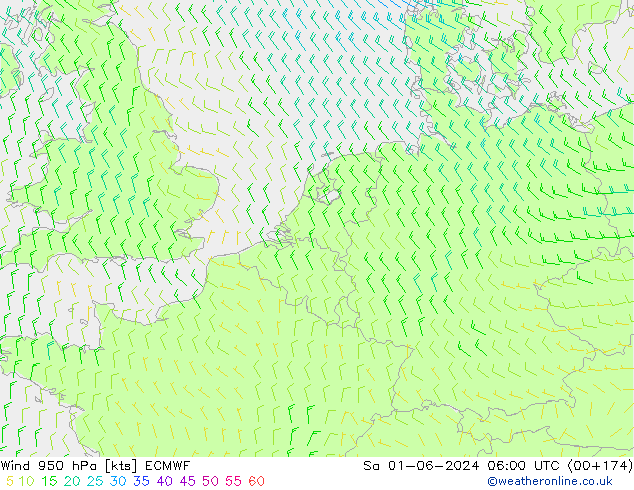 Vent 950 hPa ECMWF sam 01.06.2024 06 UTC