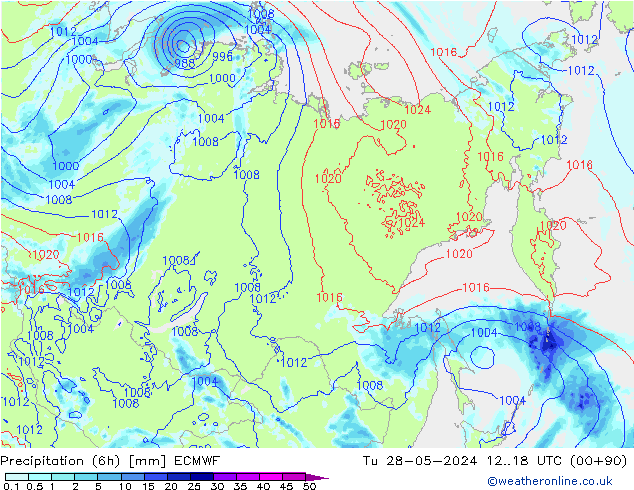 Z500/Rain (+SLP)/Z850 ECMWF Tu 28.05.2024 18 UTC