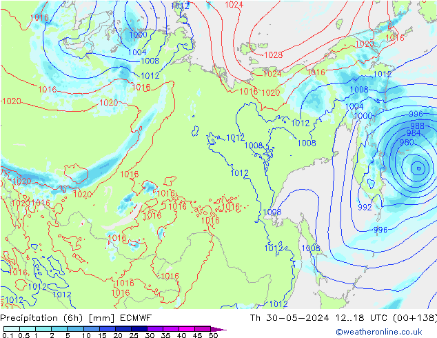 Z500/Rain (+SLP)/Z850 ECMWF Th 30.05.2024 18 UTC