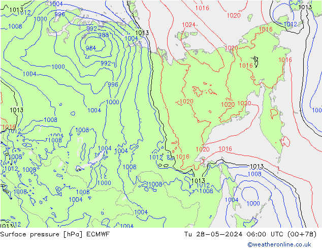 Surface pressure ECMWF Tu 28.05.2024 06 UTC