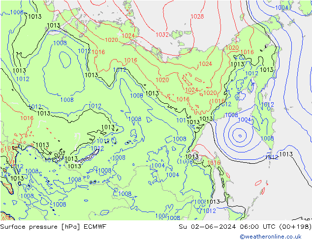 pressão do solo ECMWF Dom 02.06.2024 06 UTC