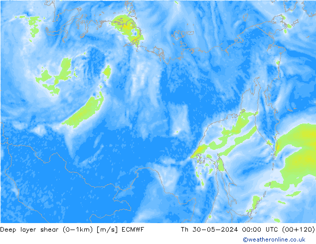 Deep layer shear (0-1km) ECMWF czw. 30.05.2024 00 UTC