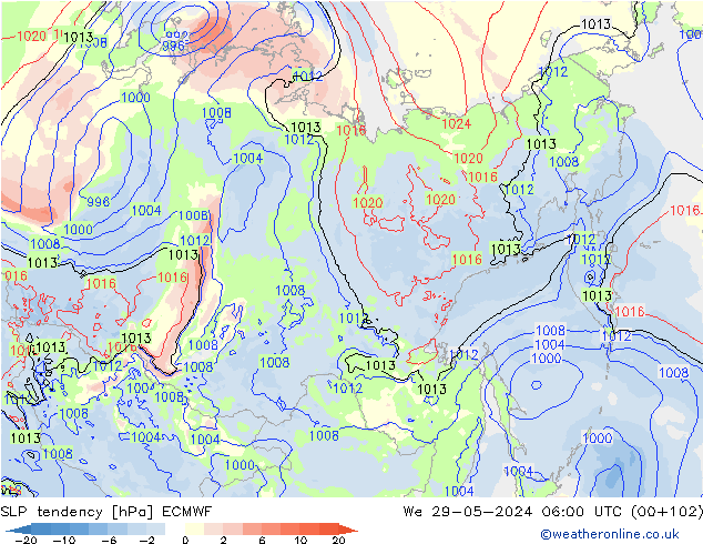 SLP tendency ECMWF St 29.05.2024 06 UTC