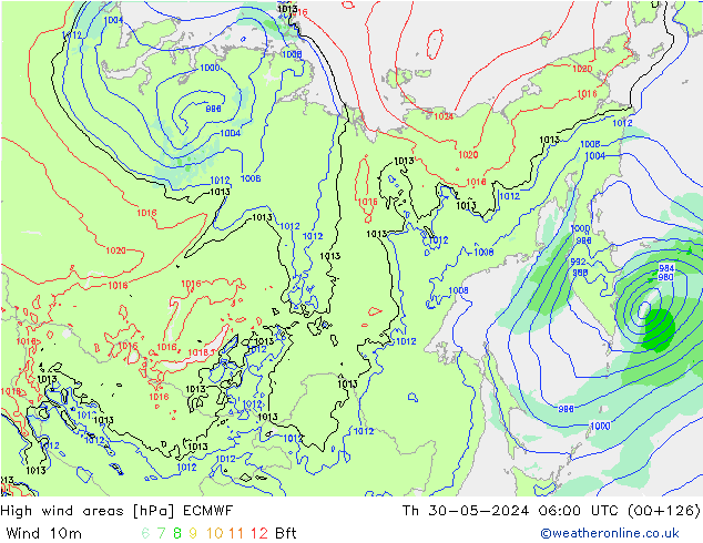 High wind areas ECMWF чт 30.05.2024 06 UTC
