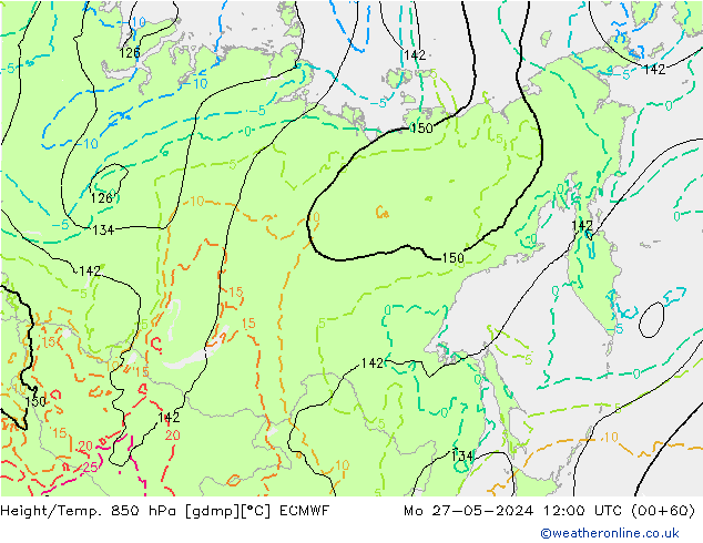 Z500/Yağmur (+YB)/Z850 ECMWF Pzt 27.05.2024 12 UTC