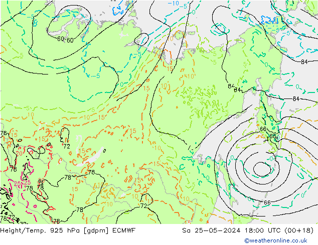 Géop./Temp. 925 hPa ECMWF sam 25.05.2024 18 UTC