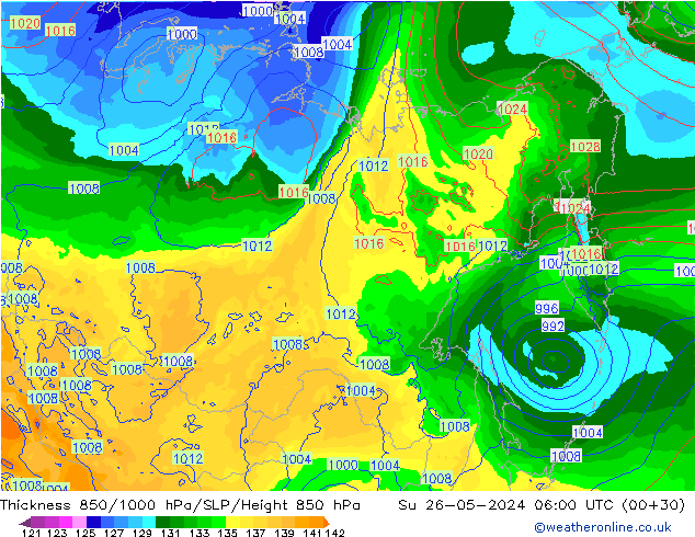 850-1000 hPa Kalınlığı ECMWF Paz 26.05.2024 06 UTC