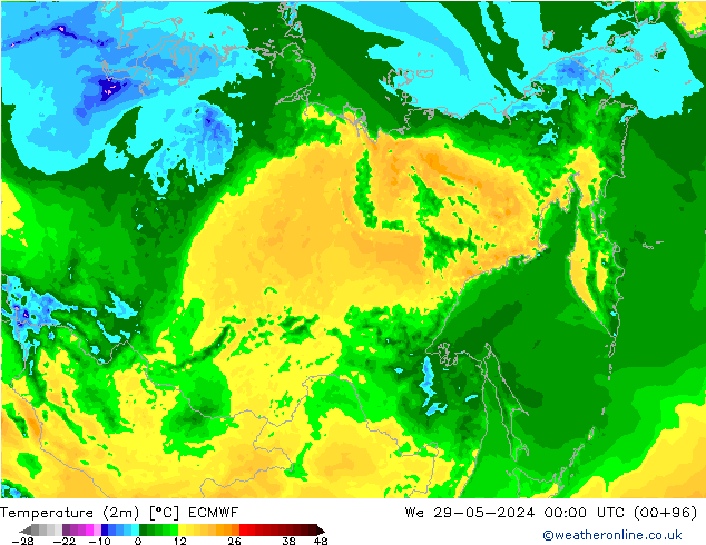 température (2m) ECMWF mer 29.05.2024 00 UTC