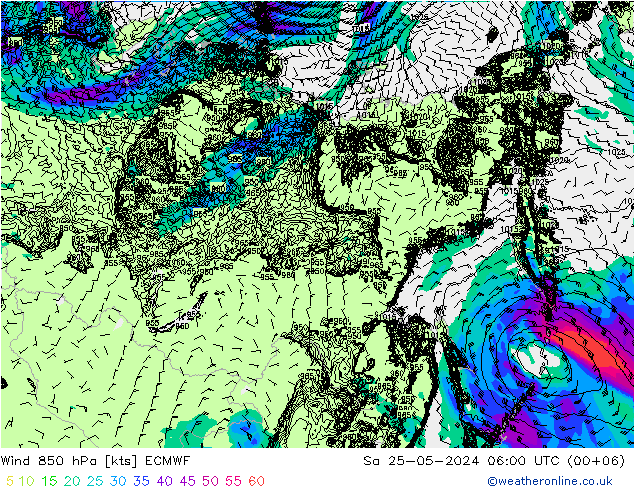 Wind 850 hPa ECMWF Sa 25.05.2024 06 UTC