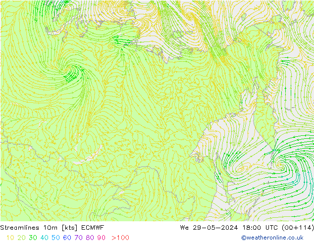 Linia prądu 10m ECMWF śro. 29.05.2024 18 UTC