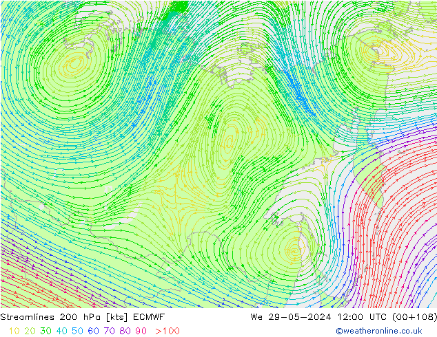 Streamlines 200 hPa ECMWF St 29.05.2024 12 UTC