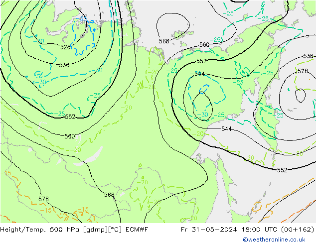 Z500/Rain (+SLP)/Z850 ECMWF ven 31.05.2024 18 UTC