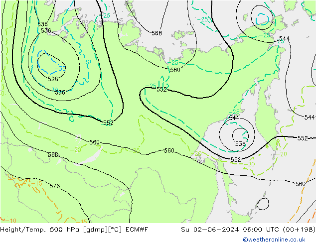 Z500/Rain (+SLP)/Z850 ECMWF Su 02.06.2024 06 UTC