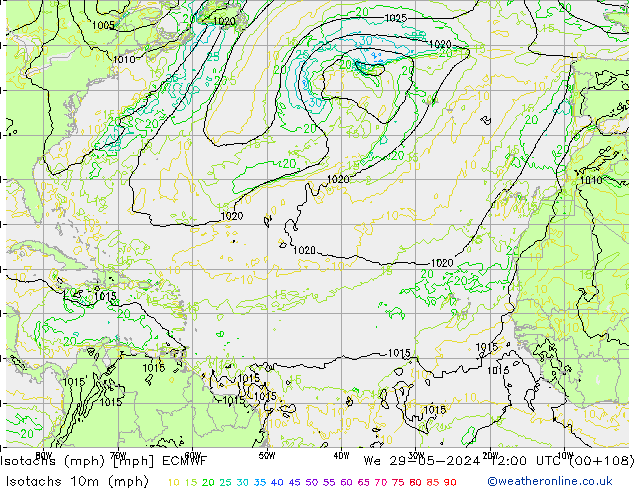 Isotachs (mph) ECMWF St 29.05.2024 12 UTC