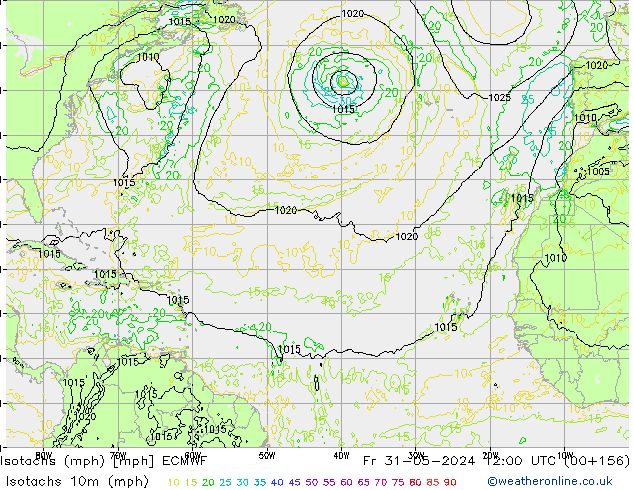 Isotachs (mph) ECMWF Fr 31.05.2024 12 UTC