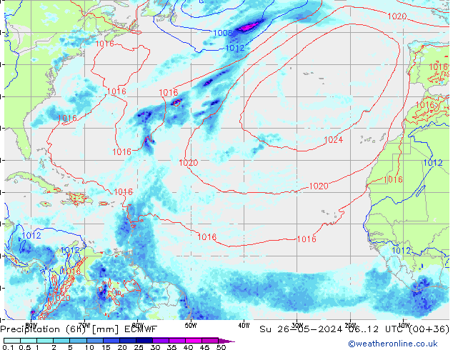 Z500/Rain (+SLP)/Z850 ECMWF dom 26.05.2024 12 UTC