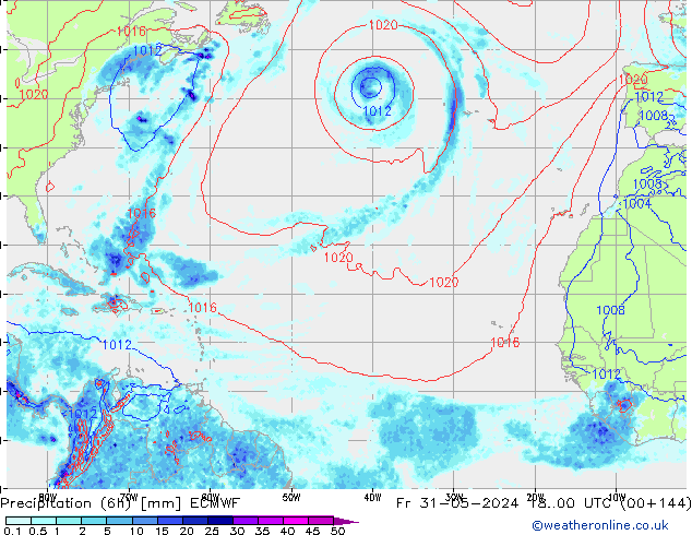 Precipitation (6h) ECMWF Fr 31.05.2024 00 UTC