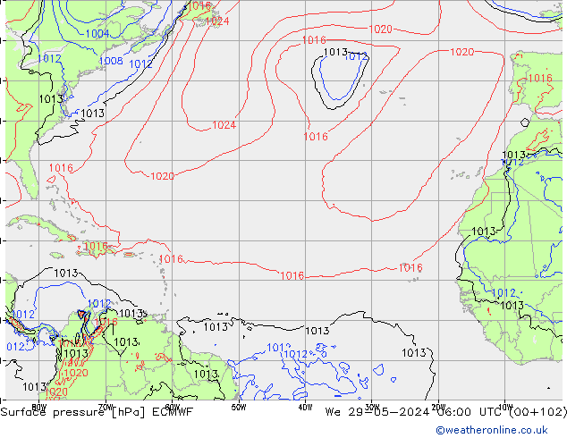 Luchtdruk (Grond) ECMWF wo 29.05.2024 06 UTC