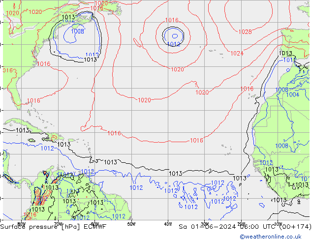 приземное давление ECMWF сб 01.06.2024 06 UTC