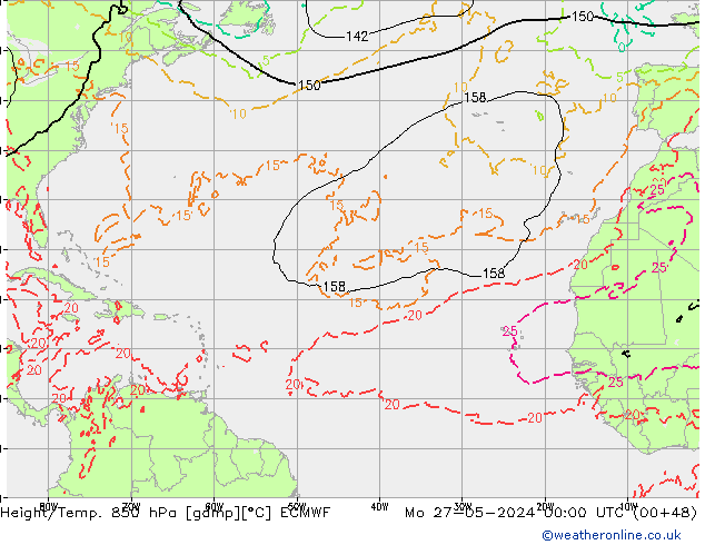 Z500/Rain (+SLP)/Z850 ECMWF Mo 27.05.2024 00 UTC