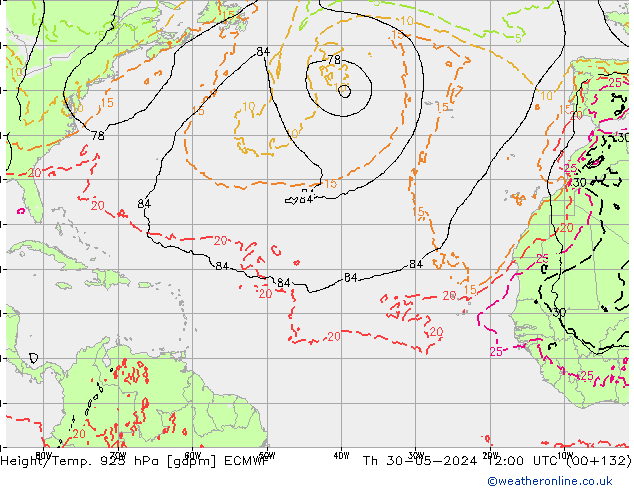 Height/Temp. 925 гПа ECMWF чт 30.05.2024 12 UTC