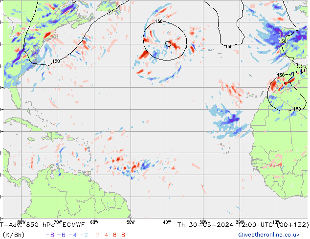 T-Adv. 850 hPa ECMWF czw. 30.05.2024 12 UTC