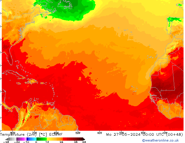 Temperatura (2m) ECMWF Seg 27.05.2024 00 UTC