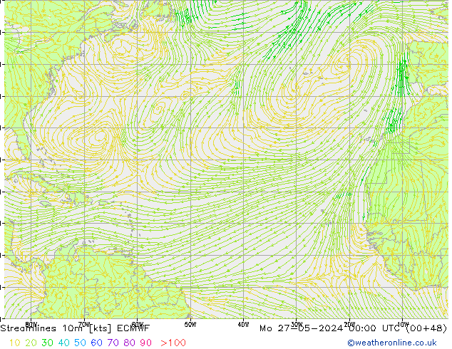 Streamlines 10m ECMWF Po 27.05.2024 00 UTC