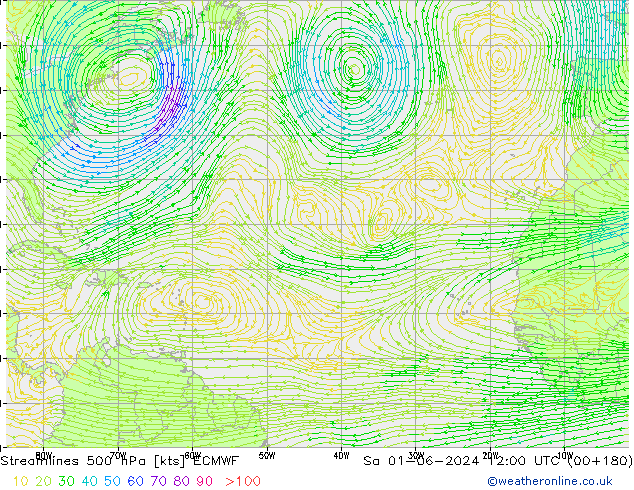 Streamlines 500 hPa ECMWF So 01.06.2024 12 UTC