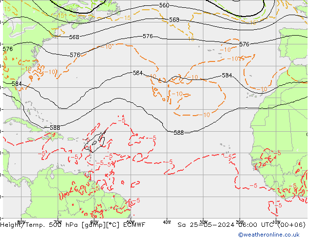 Z500/Rain (+SLP)/Z850 ECMWF Sa 25.05.2024 06 UTC