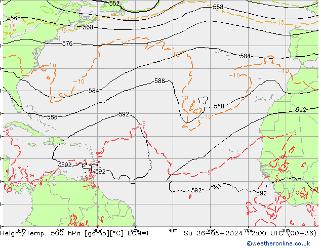 Z500/Rain (+SLP)/Z850 ECMWF dom 26.05.2024 12 UTC