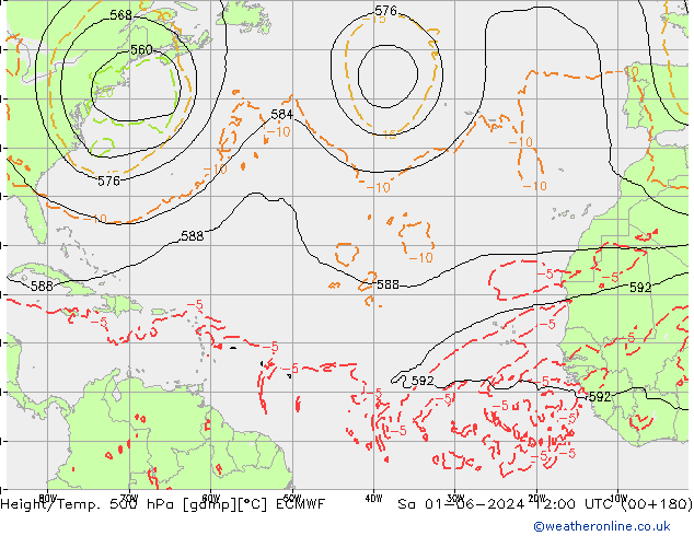 Z500/Rain (+SLP)/Z850 ECMWF Sa 01.06.2024 12 UTC