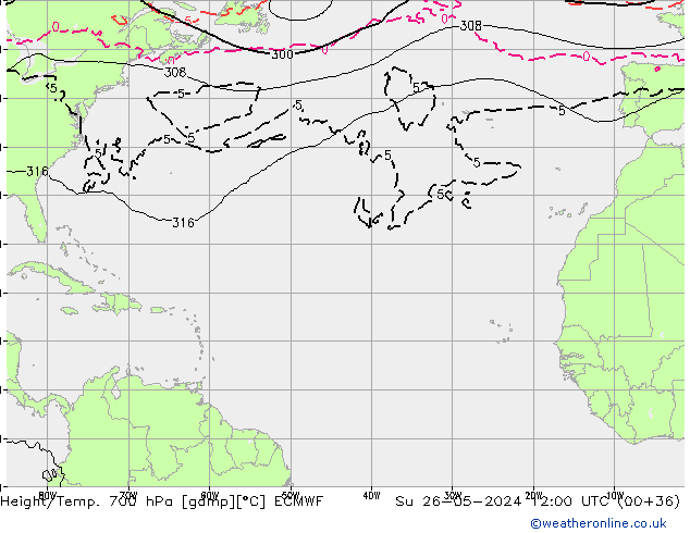 Height/Temp. 700 hPa ECMWF Dom 26.05.2024 12 UTC