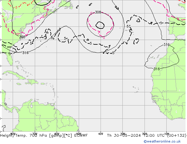 Height/Temp. 700 hPa ECMWF Th 30.05.2024 12 UTC