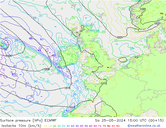 Isotachs (kph) ECMWF Sáb 25.05.2024 15 UTC