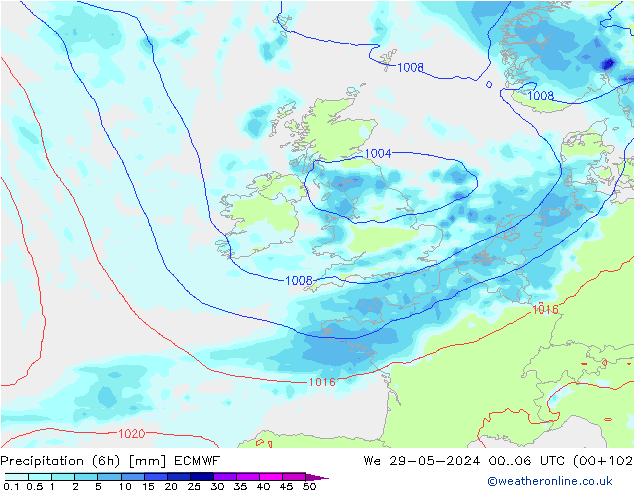 Precipitación (6h) ECMWF mié 29.05.2024 06 UTC