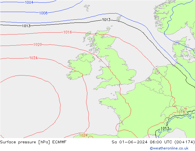 Pressione al suolo ECMWF sab 01.06.2024 06 UTC