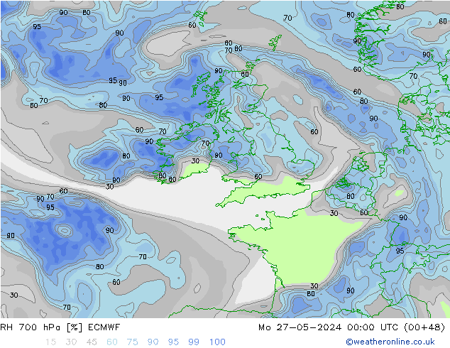 RH 700 hPa ECMWF Po 27.05.2024 00 UTC