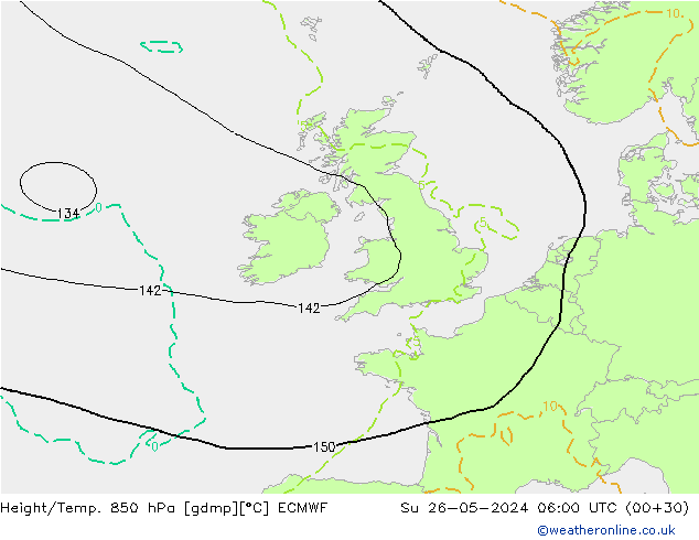 Z500/Rain (+SLP)/Z850 ECMWF Вс 26.05.2024 06 UTC