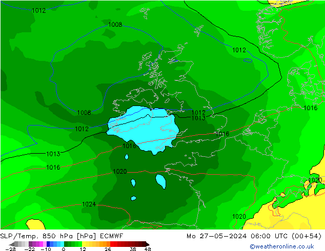 SLP/Temp. 850 hPa ECMWF Mo 27.05.2024 06 UTC