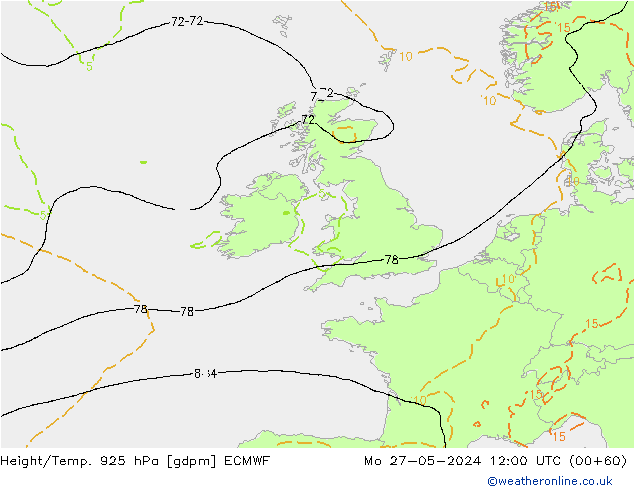 Height/Temp. 925 hPa ECMWF Po 27.05.2024 12 UTC