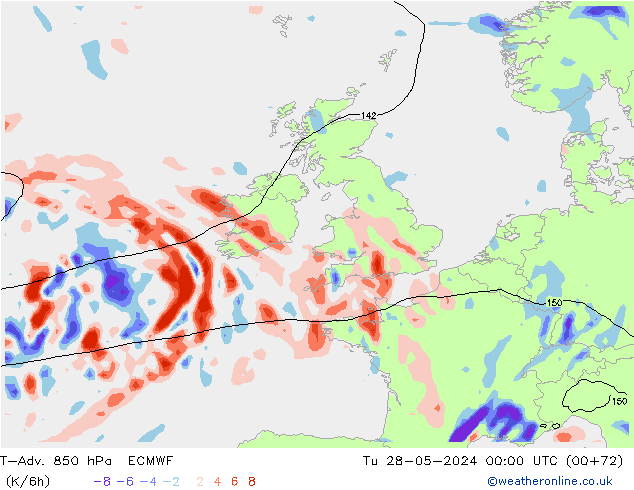 T-Adv. 850 hPa ECMWF Tu 28.05.2024 00 UTC