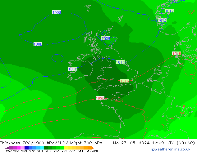 Thck 700-1000 hPa ECMWF  27.05.2024 12 UTC