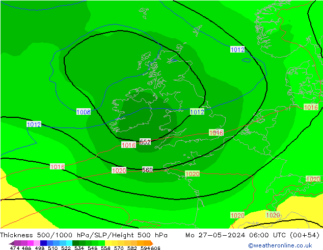 Thck 500-1000hPa ECMWF Mo 27.05.2024 06 UTC