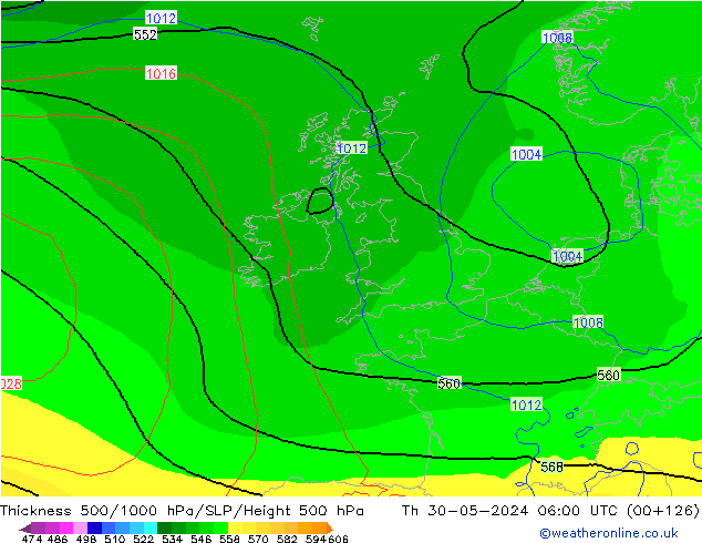 500-1000 hPa Kalınlığı ECMWF Per 30.05.2024 06 UTC