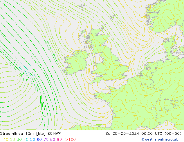 Linia prądu 10m ECMWF so. 25.05.2024 00 UTC