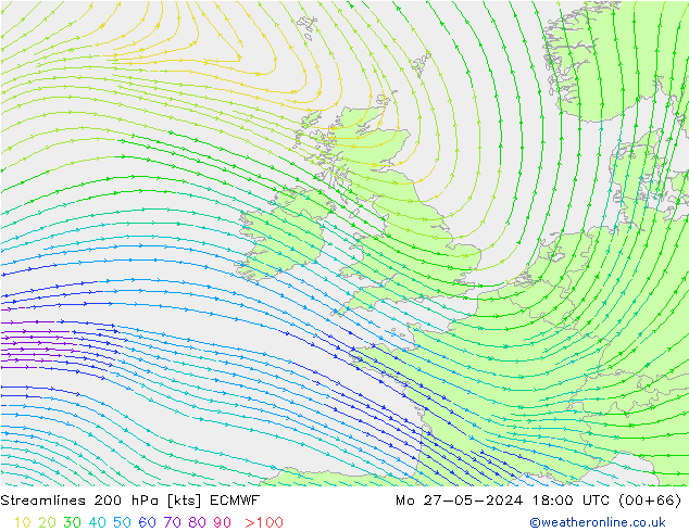 Línea de corriente 200 hPa ECMWF lun 27.05.2024 18 UTC