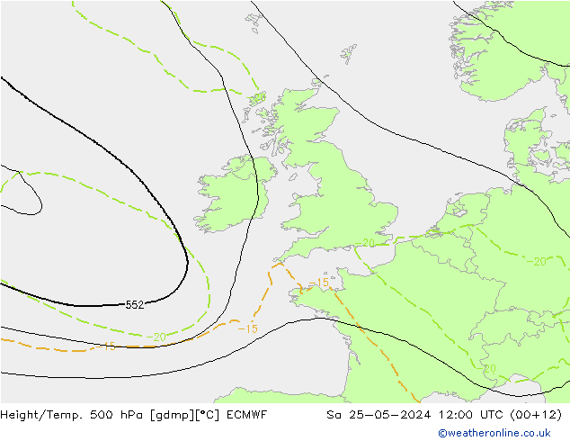 Z500/Rain (+SLP)/Z850 ECMWF Sáb 25.05.2024 12 UTC