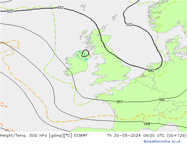 Z500/Rain (+SLP)/Z850 ECMWF czw. 30.05.2024 06 UTC